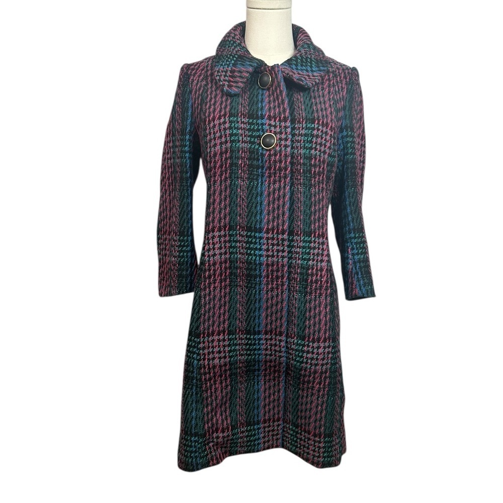 Plenty By Tracy Reese Anthropologie Plaid Peacoat Coat Size Small Midi Length - Picture 2 of 12